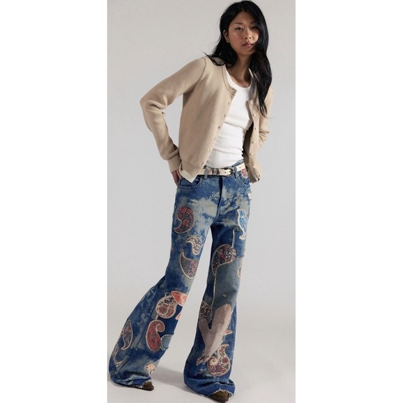 Free People Denim - Free People Flying High Patched Jeans We The Free Embroidered Free‎ Birds 26 NWT